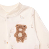 Bebetto Embroidered Animal Print Footed Baby Sleepsuit (Newborn to 6-9 Months) Ecru - ebebek