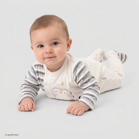 Bebetto Penguin Print Velour Footed Baby Sleepsuit (Newborn to 6-9 Months) Grey - ebebek