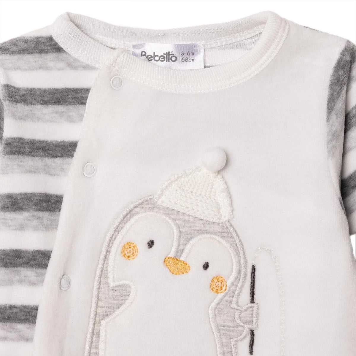 Bebetto Penguin Print Velour Footed Baby Sleepsuit (Newborn to 6-9 Months) Grey - ebebek