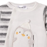 Bebetto Penguin Print Velour Footed Baby Sleepsuit (Newborn to 6-9 Months) Grey - ebebek