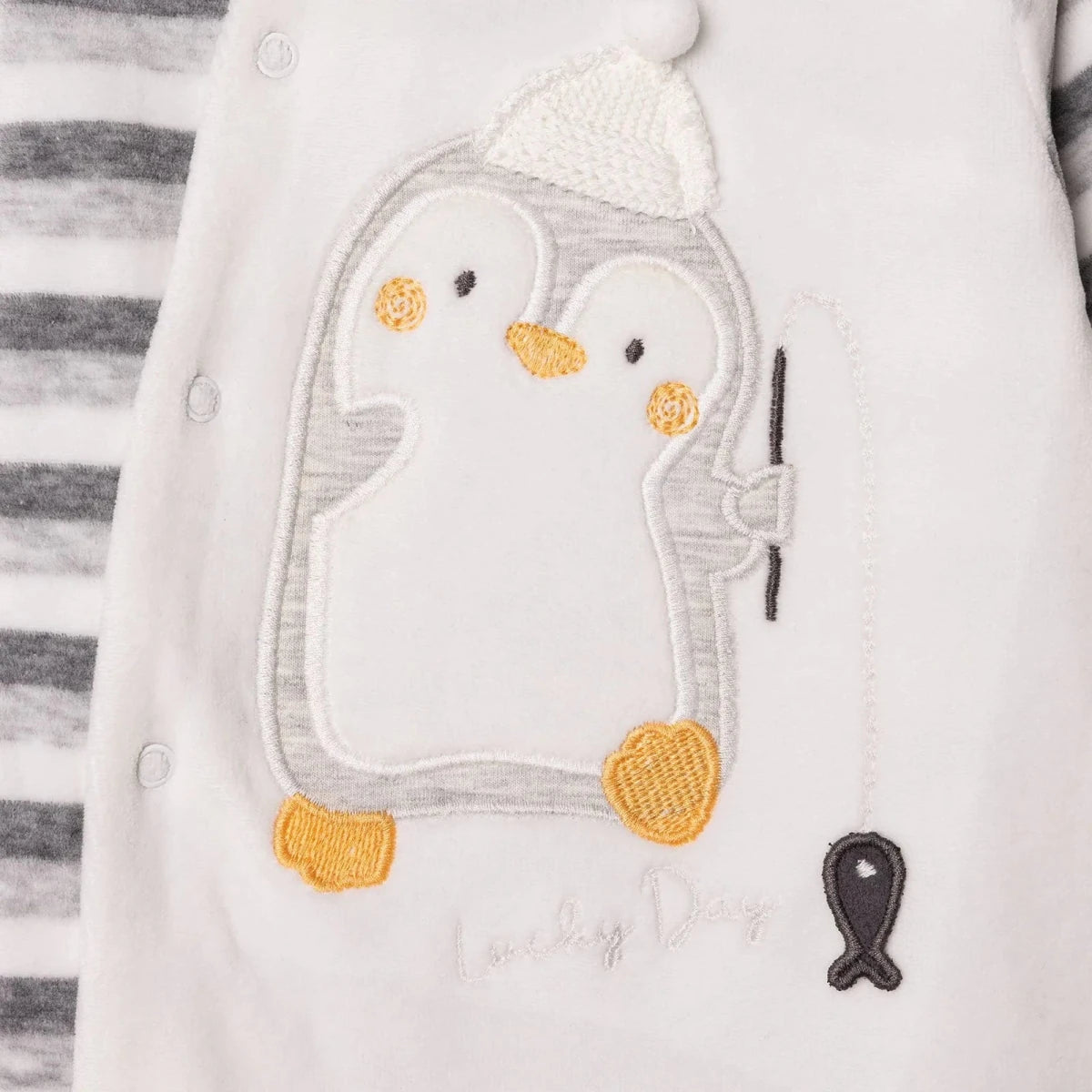 Bebetto Penguin Print Velour Footed Baby Sleepsuit (Newborn to 6-9 Months) Grey - ebebek