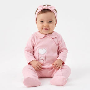 Bebetto Heart Print Long Sleeve Baby Sleepsuit with Feet (Newborn to 6-9 Months) Pink - ebebek