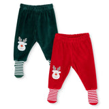 HelloBaby 2 Pack Reindeer Print Velour Footed Baby Bottoms (3-6 Months to 2-3 Years)
