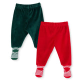 HelloBaby 2 Pack Reindeer Print Velour Footed Baby Bottoms (3-6 Months to 2-3 Years)