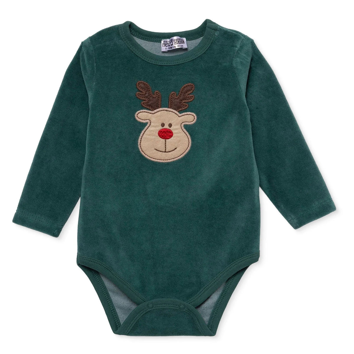 HelloBaby Reindeer Long Sleeve Velour Baby Bodysuit (1-3 Months to 2-3 Years)