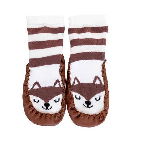 HelloBaby Wolf Print Slipper Baby Socks Brown - ebebek