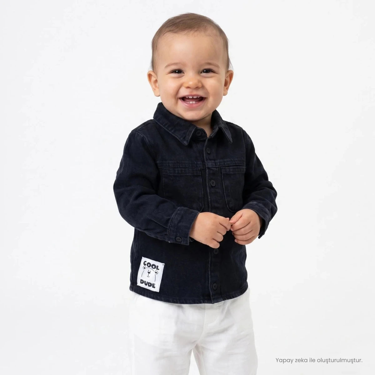 HelloBaby Long Sleeve Denim Baby Shirt (6-9 Months to 2-3 Years) Black - ebebek