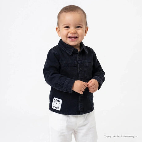HelloBaby Long Sleeve Denim Baby Shirt (6-9 Months to 2-3 Years) Black - ebebek