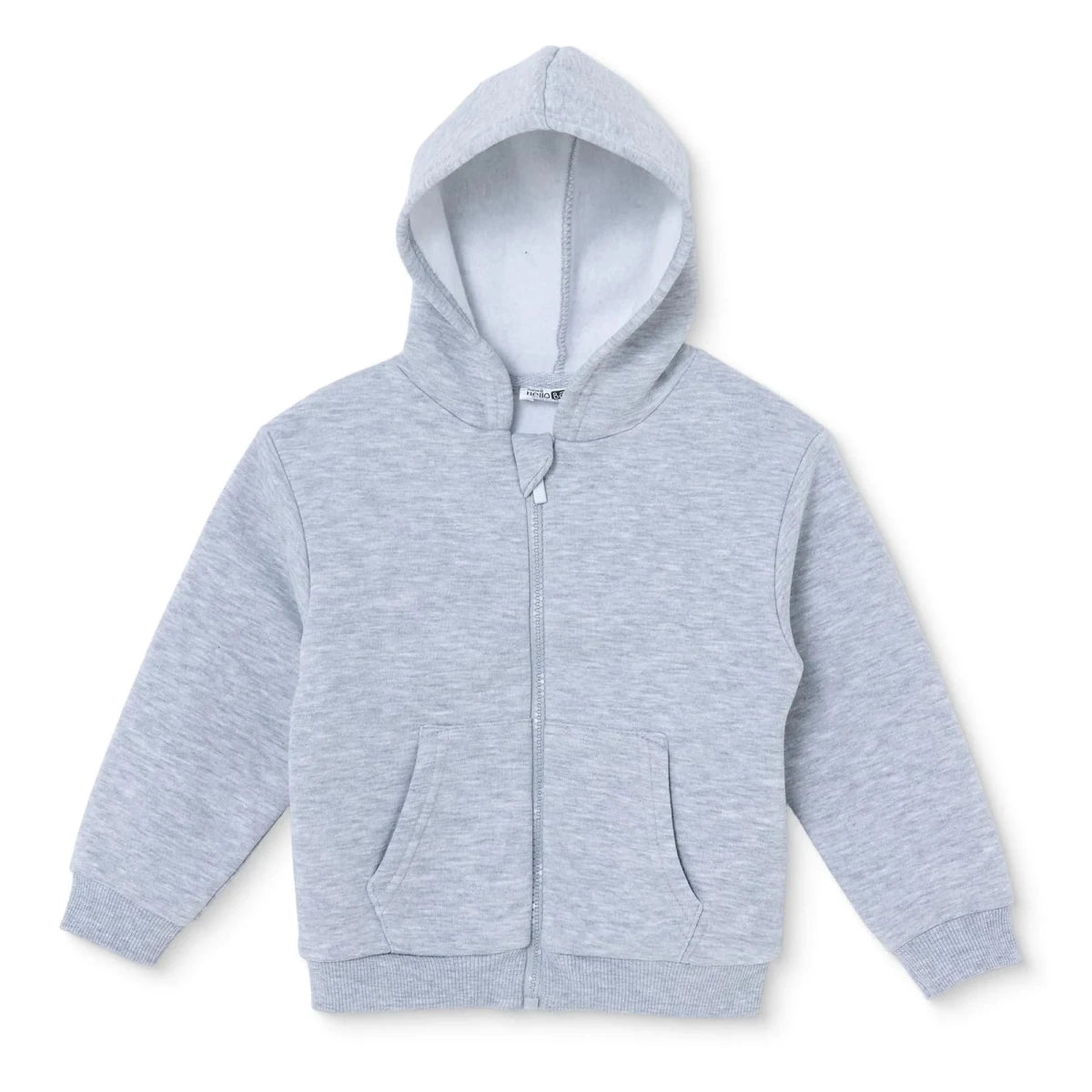 HelloBaby Brushed Back Zip-Through Baby Hoodie with Pockets (6-9 Months to 2-3 Years) Grey Melange - ebebek