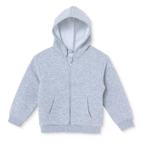HelloBaby Brushed Back Zip-Through Baby Hoodie with Pockets (6-9 Months to 2-3 Years) Grey Melange - ebebek