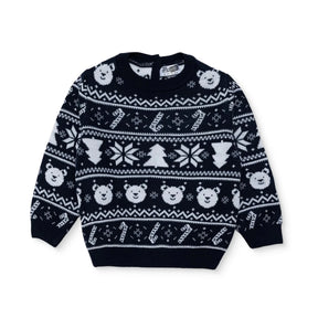 HelloBaby Christmas Motif Buttoned Knitted Baby Jumper (9-12 Months to 3-4 Years) - Navy Blue Navy Blue - ebebek