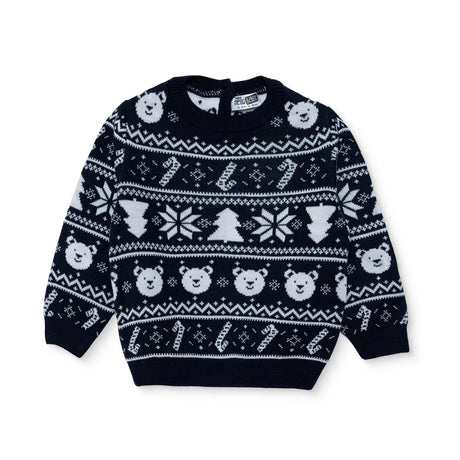 HelloBaby Christmas Motif Buttoned Knitted Baby Jumper (9-12 Months to 3-4 Years) - Navy Blue Navy Blue - ebebek