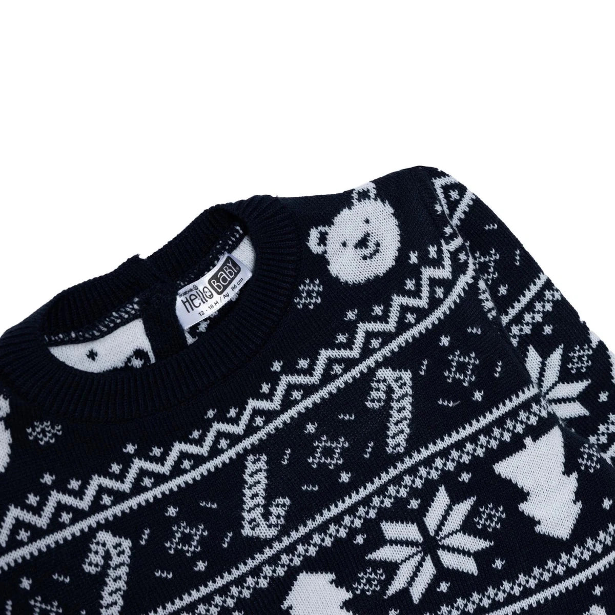 HelloBaby Christmas Motif Buttoned Knitted Baby Jumper (9-12 Months to 3-4 Years) - Navy Blue Navy Blue - ebebek