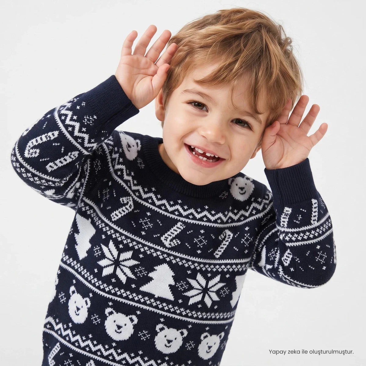 HelloBaby Christmas Motif Buttoned Knitted Baby Jumper (9-12 Months to 3-4 Years) - Navy Blue Navy Blue - ebebek