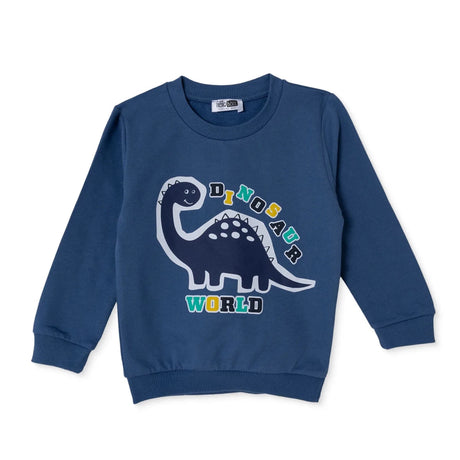 HelloBaby Dinosaur Print Brushed Loopback Baby Sweatshirt (3-6 Months to 4-5 Years) Indigo - ebebek