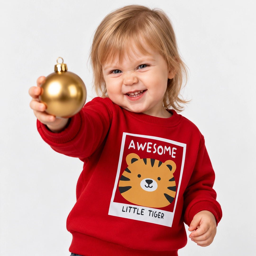HelloBaby Tiger Print Brushed Baby Sweatshirt (3-6 Months to 2-3 Years) - Red Red - ebebek