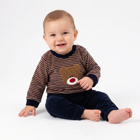 HelloBaby Velour Baby Sweatshirt & Leggings Set (1-3 Months to 12 Months) Navy Blue - ebebek
