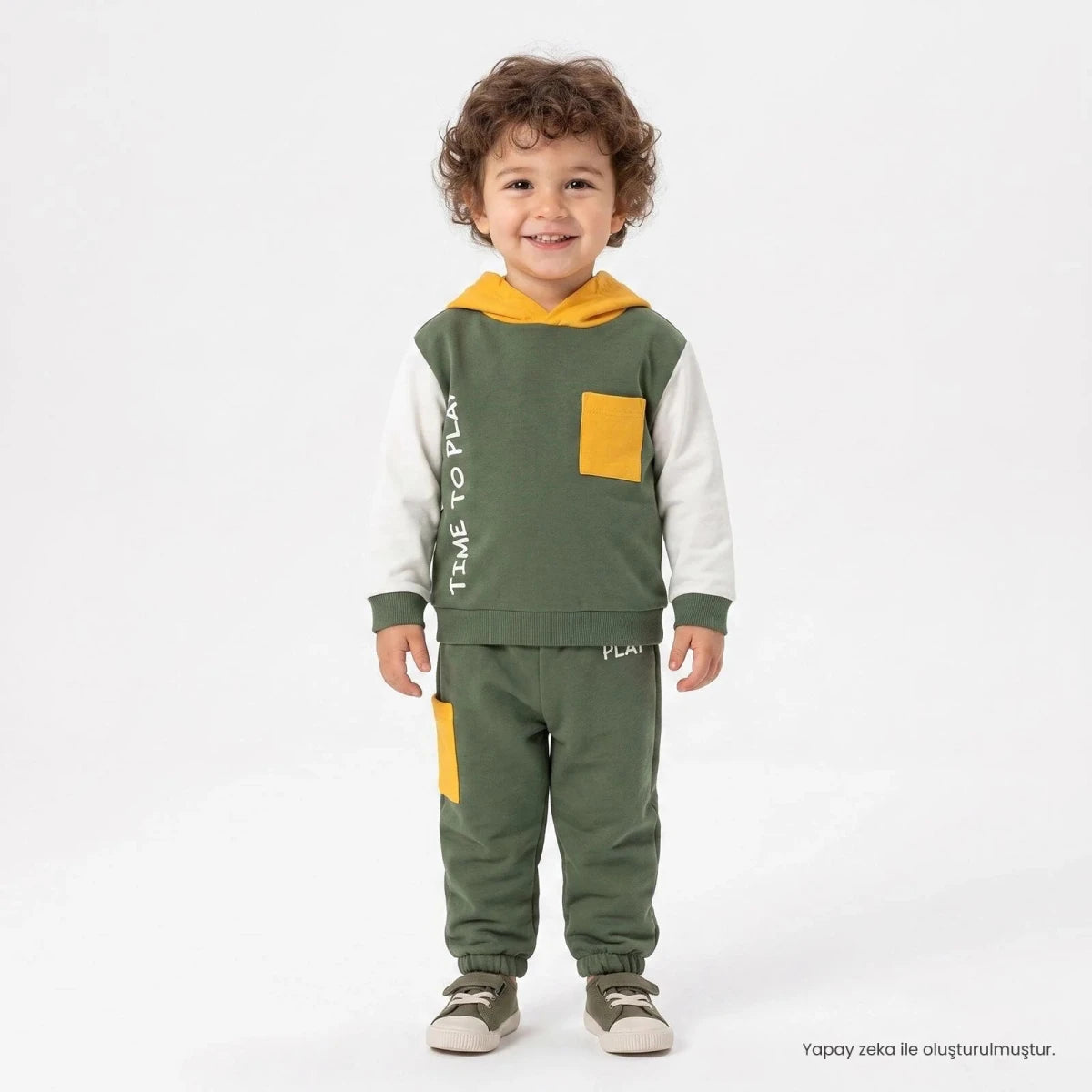 HelloBaby 2 Piece Slogan Hooded Baby Tracksuit Set (6-9 Months to 2-3 Years) Green - ebebek