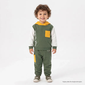 HelloBaby 2 Piece Slogan Hooded Baby Tracksuit Set (6-9 Months to 2-3 Years) Green - ebebek