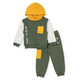 HelloBaby 2 Piece Slogan Hooded Baby Tracksuit Set (6-9 Months to 2-3 Years) Green - ebebek