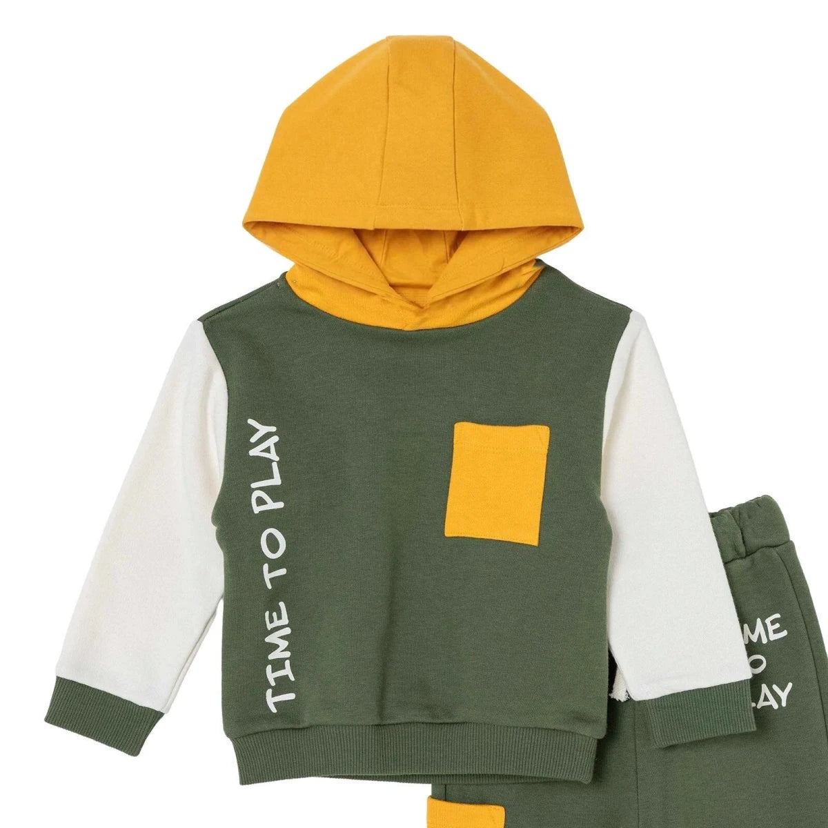 HelloBaby 2 Piece Slogan Hooded Baby Tracksuit Set (6-9 Months to 2-3 Years) Green - ebebek