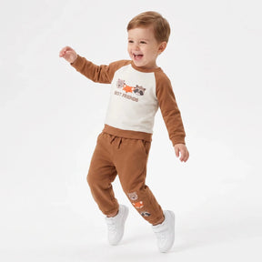 HelloBaby Animal Print Baby Sweatshirt & Joggers Set (6-9 Months to 4-5 Years) Light Brown - ebebek