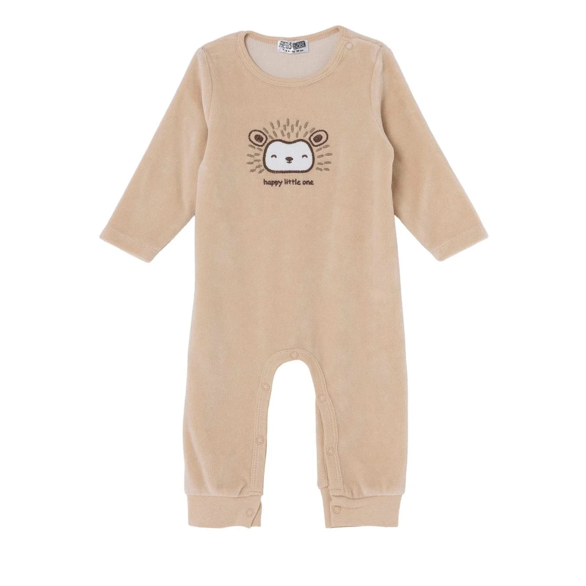 HelloBaby Animal Embroidered Footless Velour Baby Sleepsuit (Newborn to 6-9 Months) Beige - ebebek