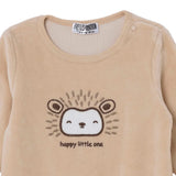HelloBaby Animal Embroidered Footless Velour Baby Sleepsuit (Newborn to 6-9 Months) Beige - ebebek