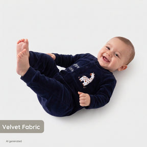 HelloBaby Dinosaur Print Footless Velour Baby Sleepsuit (Newborn to 6-9 Months) Navy Blue - ebebek
