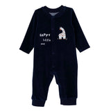HelloBaby Dinosaur Print Footless Velour Baby Sleepsuit (Newborn to 6-9 Months) Navy Blue - ebebek