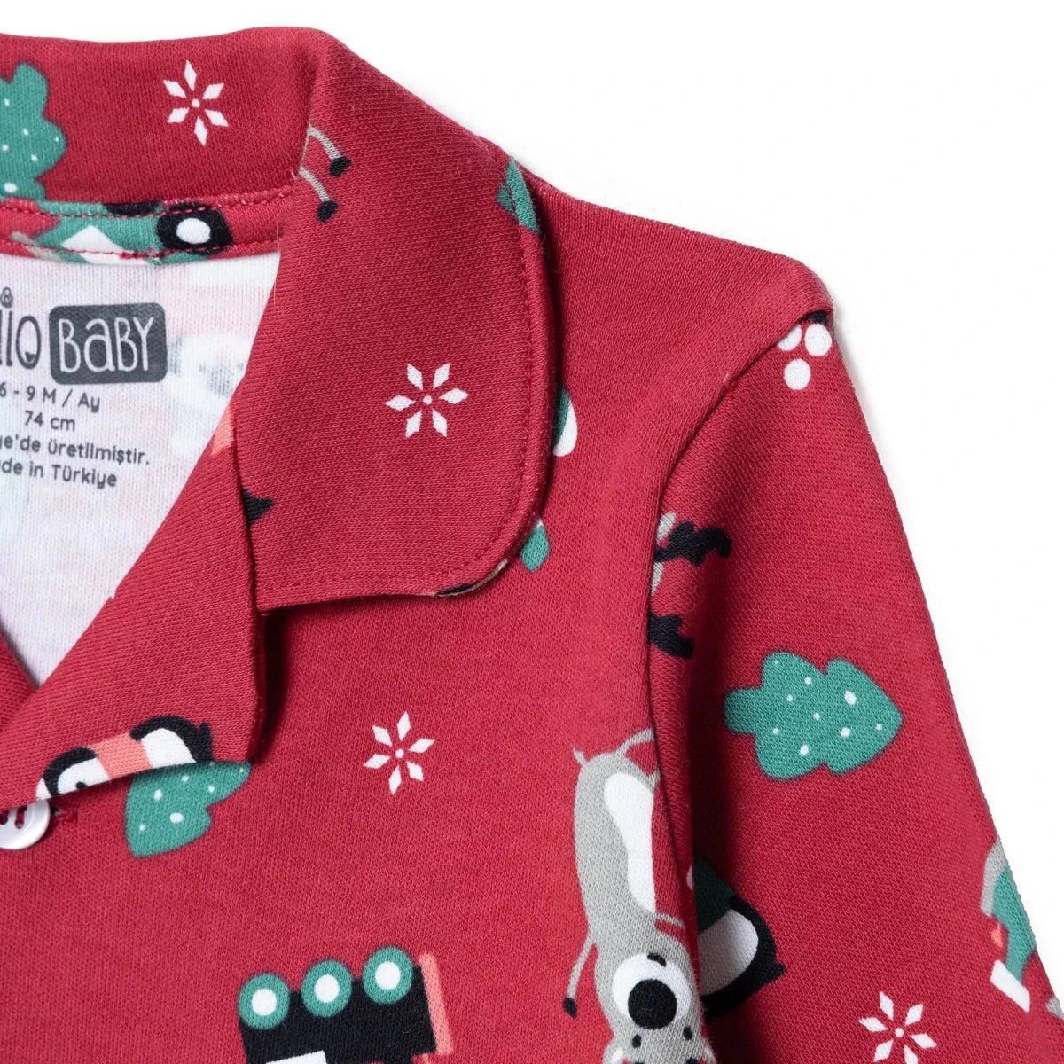 HelloBaby Festive Print Peter Pan Collar Baby Pyjama Set (3-6 Months to 3-4 Years) - Red Red - ebebek