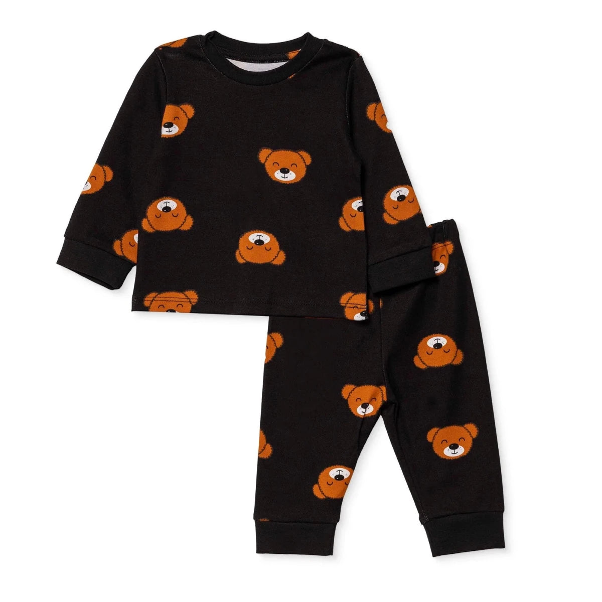 HelloBaby Ribbed Ankle Cuff Long Sleeve Baby Pyjama Set (3-6 Months to 2-3 Years) Black - ebebek