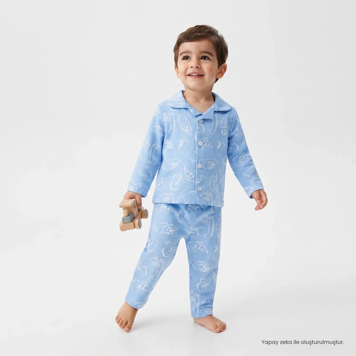 HelloBaby Animal Print Long Sleeve Baby Pyjama Set (3-6 Months to 2-3 Years) Blue - ebebek