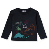 HelloBaby Dinosaur Print Long Sleeve Baby T-Shirt (3-6 Months to 2-3 Years) Black - ebebek