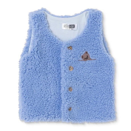 HelloBaby Penguin Print Buttoned Fleece Baby Gilet (1-3 Months to 12 Months) Light Blue - ebebek