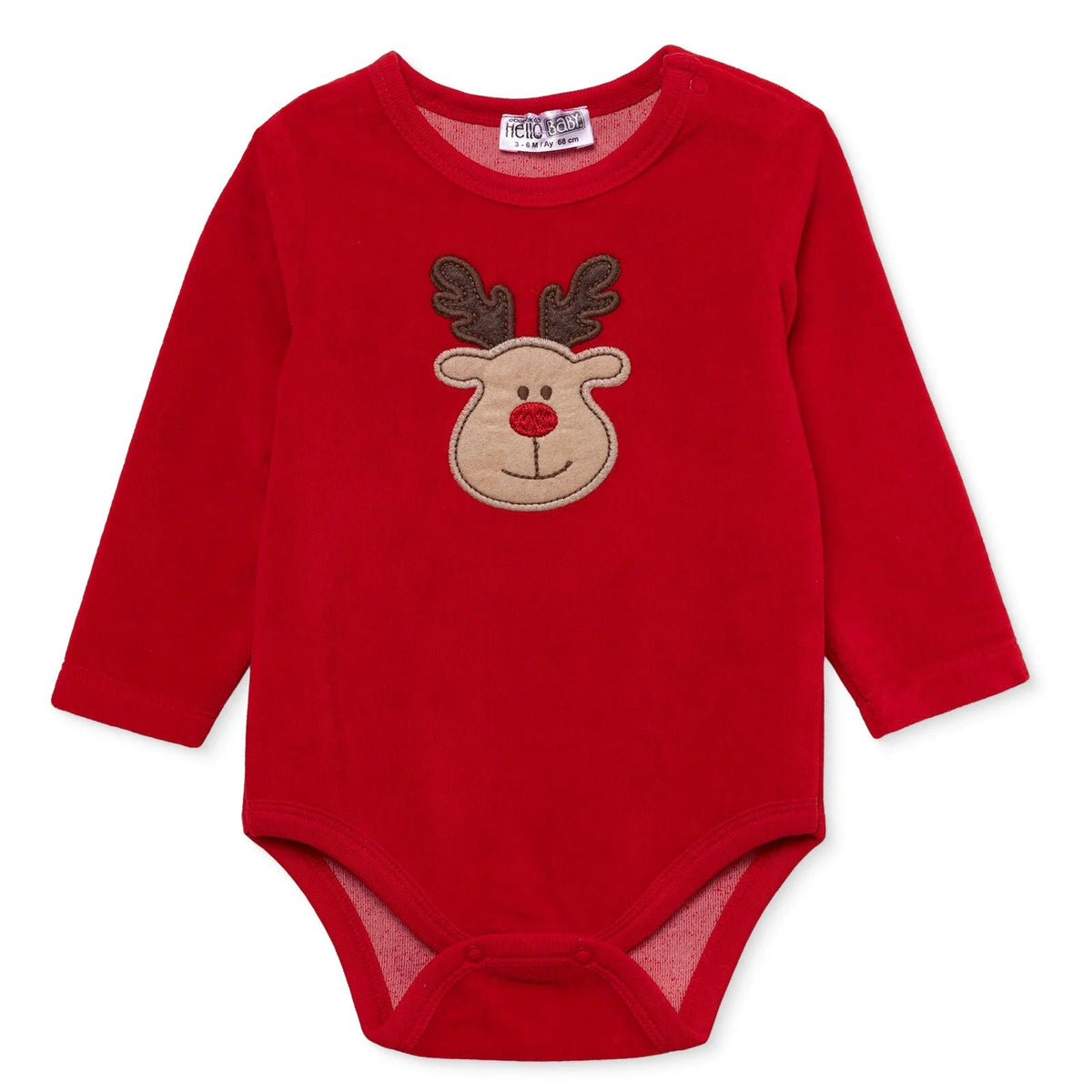 HelloBaby Reindeer Long Sleeve Velour Baby Bodysuit (1-3 Months to 2-3 Years)