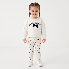 HelloBaby Bow Print Baby Sweatshirt & Leggings Set (3-6 Months to 4-5 Years) Ecru Printed - ebebek