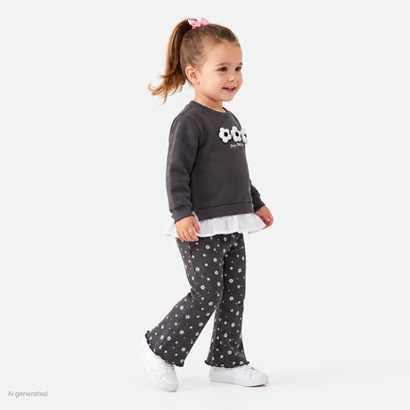 HelloBaby Long Sleeve Baby Top & Leggings Set (3-6 Months to 4-5 Years) Anthracite Printed - ebebek