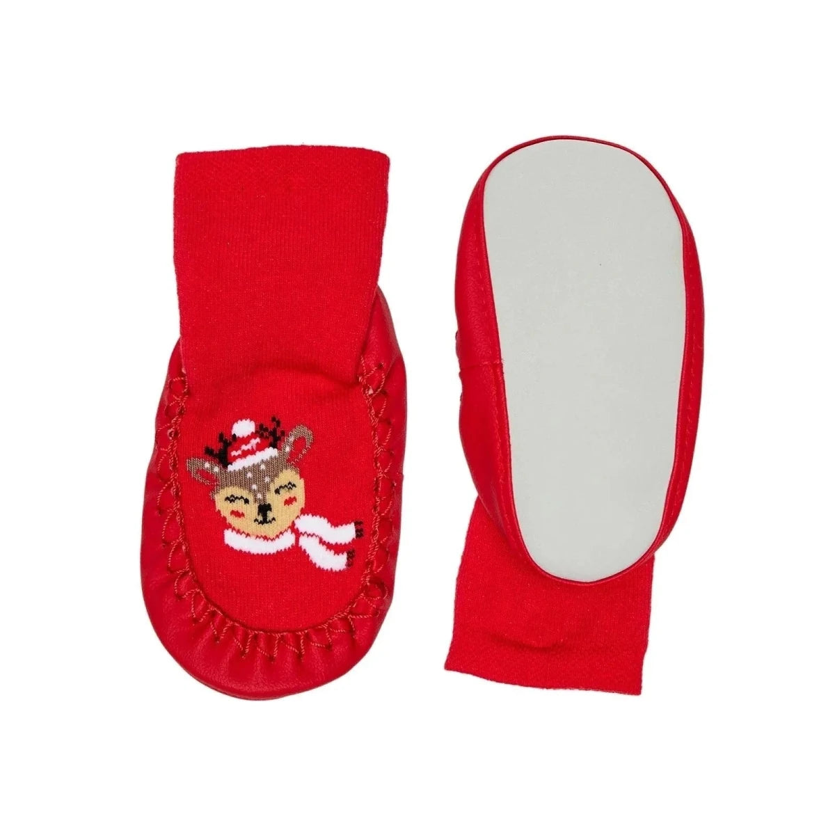 HelloBaby Reindeer Print Slipper Baby Socks (UK 6.5-7) - Red Red - ebebek