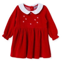 HelloBaby Star Print Long Sleeve Velour Baby Dress (1-3 Months to 12 Months) - Red Red - ebebek