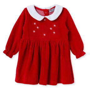 HelloBaby Star Print Long Sleeve Velour Baby Dress (1-3 Months to 12 Months) - Red Red - ebebek