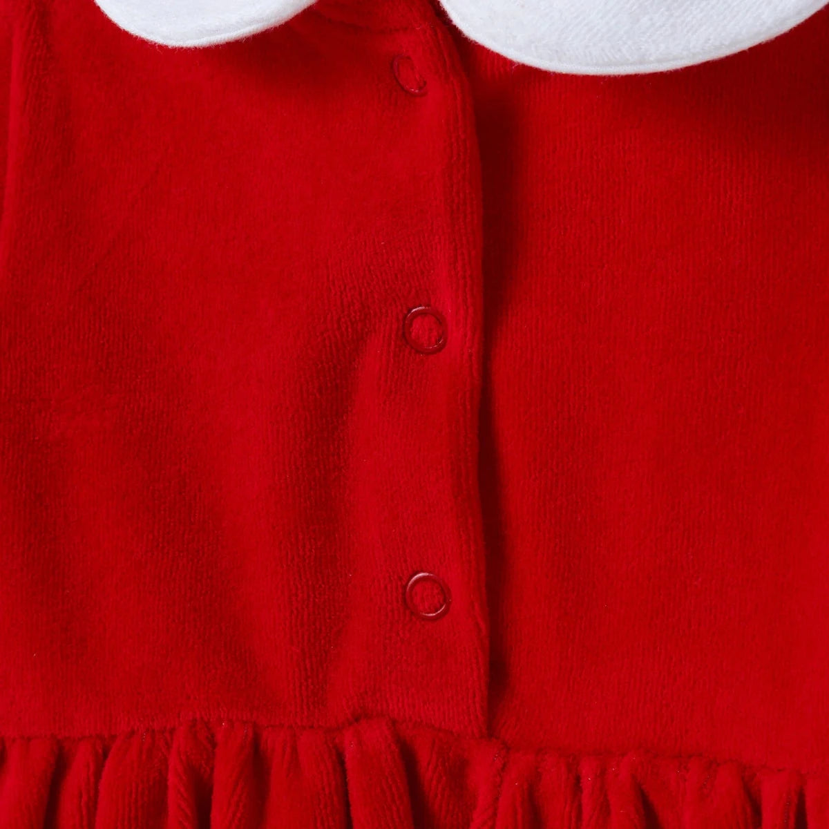 HelloBaby Star Print Long Sleeve Velour Baby Dress (1-3 Months to 12 Months) - Red Red - ebebek