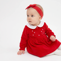 HelloBaby Star Print Long Sleeve Velour Baby Dress (1-3 Months to 12 Months) Red - ebebek