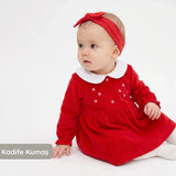 HelloBaby Star Print Long Sleeve Velour Baby Dress (1-3 Months to 12 Months) - Red Red - ebebek