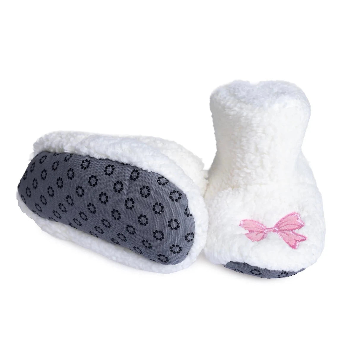 HelloBaby Bow Embroidered Soft Fleece Baby Slippers (UK 5 to 8.5) White - ebebek