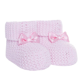 Kitti Bow Detail Knitted Baby Booties (One Size) Light Pink - ebebek