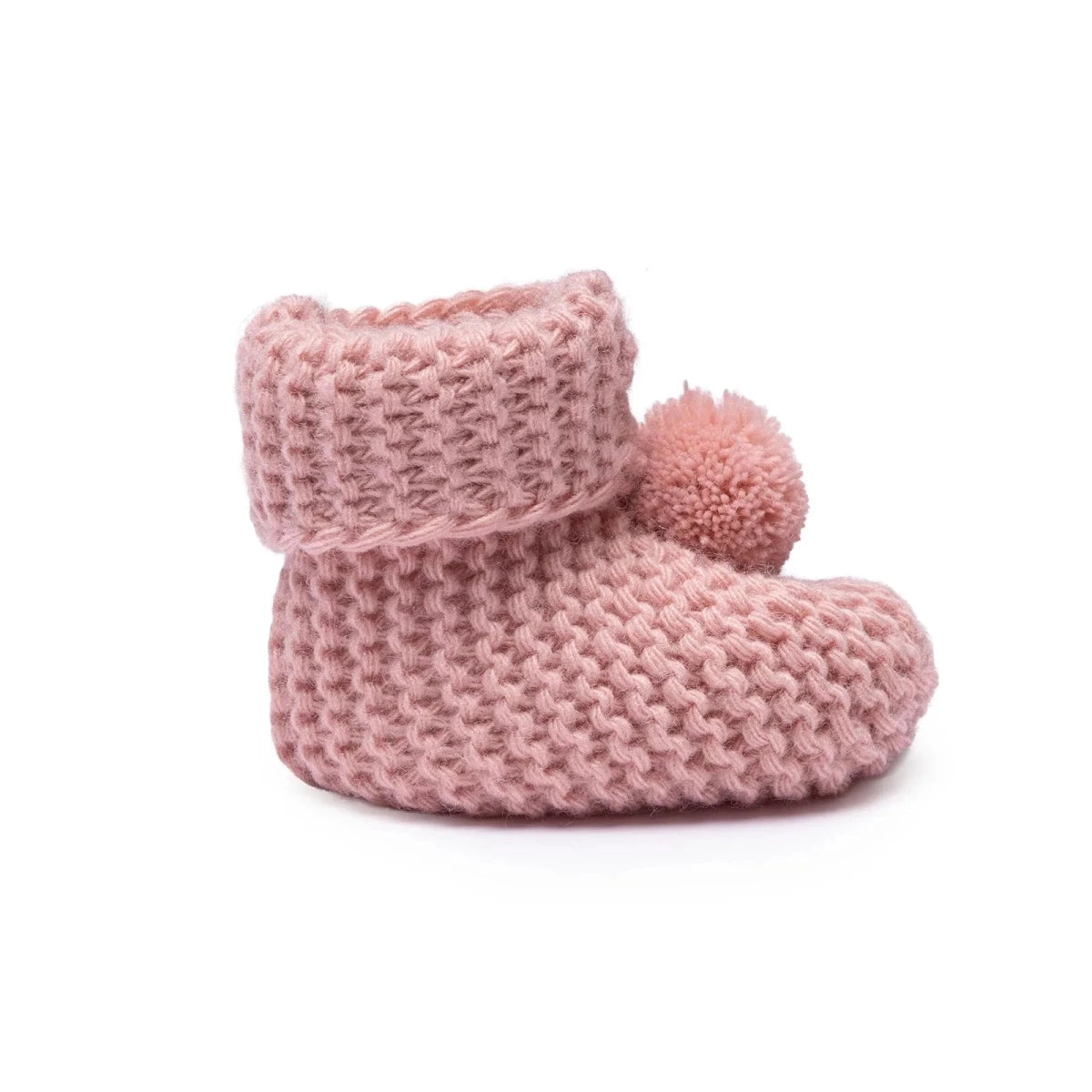 HelloBaby Pom Pom Cotton Knit Baby Booties (One Size) Light Rose - ebebek