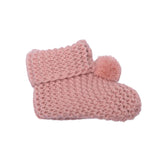 HelloBaby Pom Pom Cotton Knit Baby Booties (One Size) Light Rose - ebebek