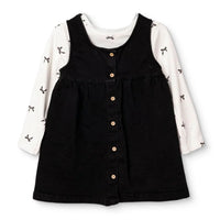HelloBaby Bow Print Denim Dungarees & Long Sleeve T-Shirt Set (6-9 Months to 4-5 Years) Anthracite - ebebek