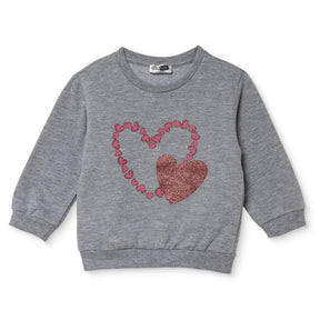 HelloBaby Heart Print Brushed Baby Sweatshirt (3-6 Months to 2-3 Years) Grey - ebebek